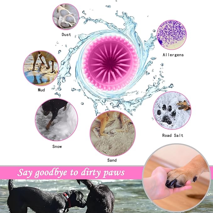 Kabetig Quick Clean Dog Paw Cleaner 5-in-1 Kit, Pink (Medium) - No Full Bath Needed, Post-Walk Paw Clean - with Silicone Bath Brush, 3 Microfiber Towels - Fits Corgi 1.2-2.5 In (3.05-6.35 cm)