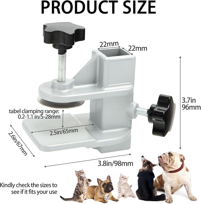 2Pack Pet Grooming Table Arms Clamp Metal, Heavy Duty Aluminium Alloy Dog Cat Hair Cut Holder Accessories Fixture Fixation (Inner Dia 22 * 22mm)