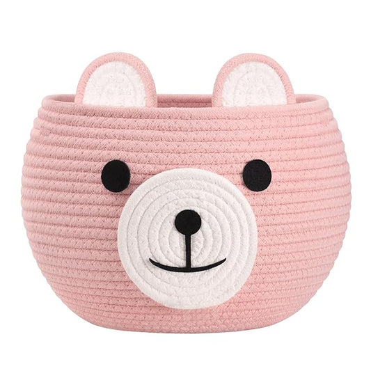 CherryNow Baby Basket for Nursery, Baby Shower Gifts for Girls, Cute Storage Basket for Home Decor, Animal Baskets for Kids Toys Organizer, Pink, 10.5"D x 8.5"H