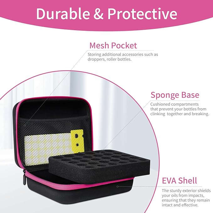 Essential Oil Storage Holder Organizer Carrying Case, 30 Bottles, Essential Oils Box for 5ml- 15ml Bottle Travel Storage Organizer Bag with Labels & Bottle Opener for doTERRA & Young Living