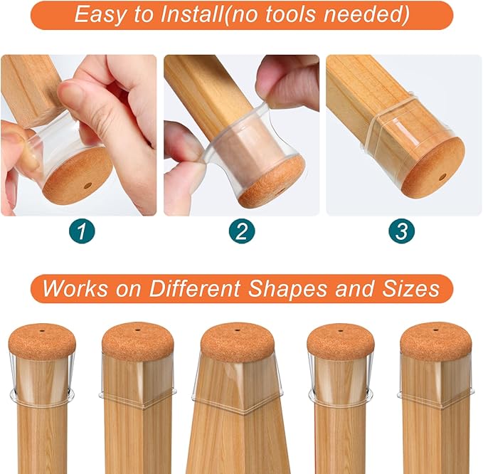 Ansible 24 pcs Chair Leg Floor Protectors, Furniture Felt Pads Silicone Covers caps for Chairs,Chair Leg Protectors for Hardwood Floors (X-Small fit:0.5''-0.89'')
