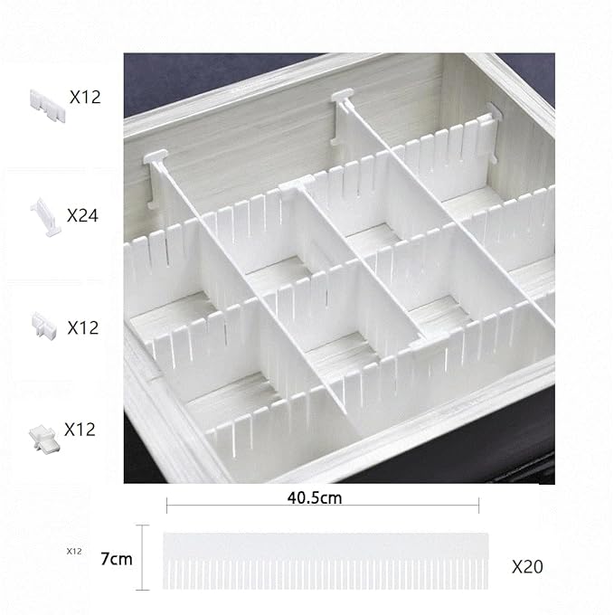 (Plastic Divider + Combination Accessories) Drawer Divider DIY Drawer Organizer No Cut Socks Medicine Cosmetics Small Items Underwear Tie Desktop Organizer (20 pcs 16x2.7 inches + 60 accessories)