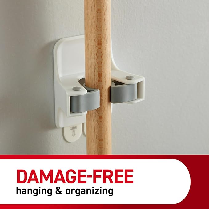 Command Mop and Broom Holder Wall Mount, 6 Grippers with 16 Command Strips, Organize Damage-Free