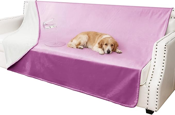 Tuffeel Waterproof Blanket for Couch, Leak Proof Dog Bed Blankets Reversible, Pet Throw Sofa Furniture Protector Machine Washable-52 x82,Purple+Cream