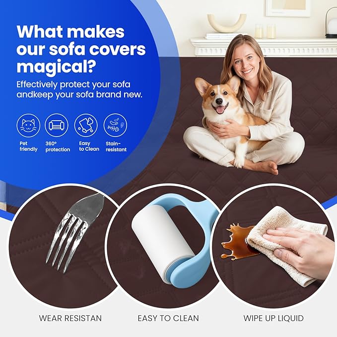 CYCMACO Waterproof Dog Blanket, Non-Slip Soft Pet Bed Cover, Couch Cover for Dogs Washable, Protects Sofa, Furniture, Crate, Car, Tear Resistant Leakproof Pet Blanket (52x82 Inch, Coffee)