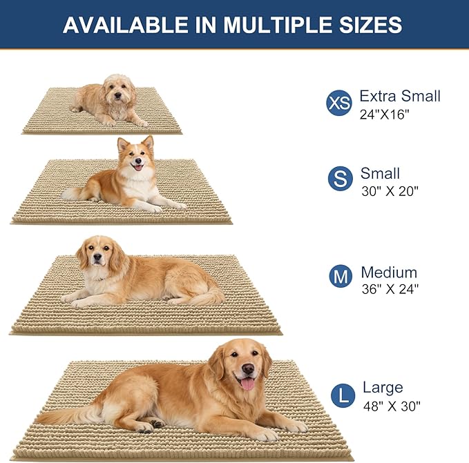 OLANLY Dog Door Mat for Muddy Paws 40x32, Ultra Absorbent Chenille Mud Doormat, Non-Slip Washable and Dirt Trapping Doormat for Indoor Entryway, Quick-Dry Indoor Pet Bed Mats for Dogs, Beige