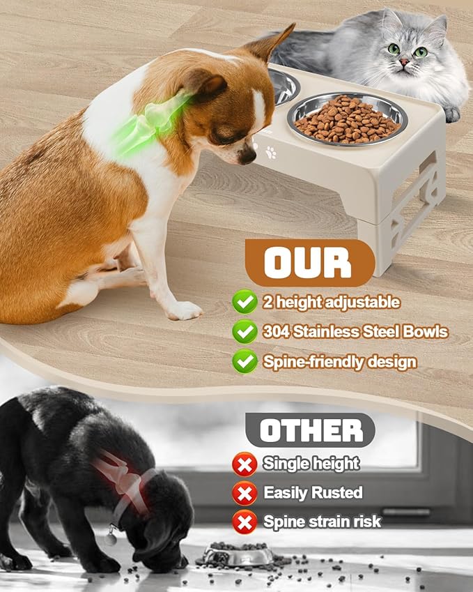 Jovrun Elevated Dog Bowls for Small Medium Large Size Dogs, Non-Slip Dog Feeder with 2 Food Water Bowls, 2-5 Heights Adjustable Raised Bowls Stand