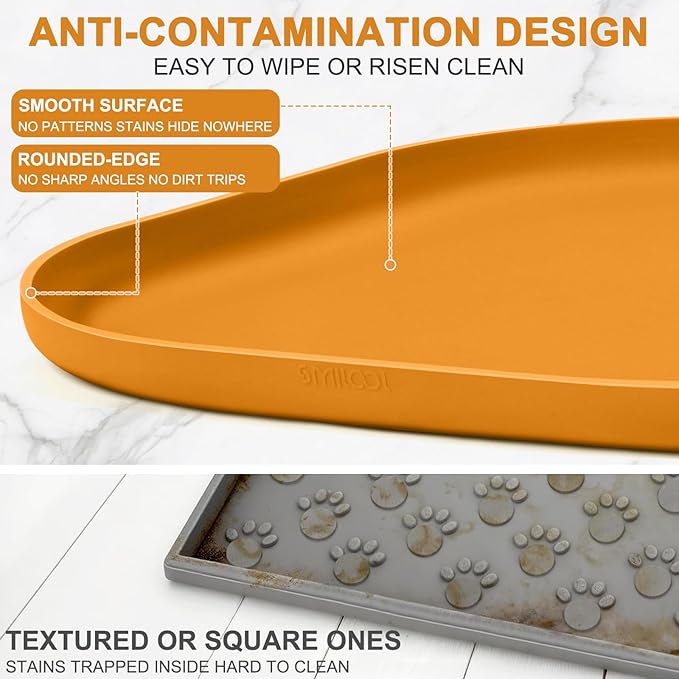 Silicone Pet Food Mat with Raised Edge for Food and Water Bowl, Dog Feeding Mats, Cat Food Trays for Floor Waterproof, Rubber Tray for Dogs and Cats, 22 x 14 x 0.8 Orange