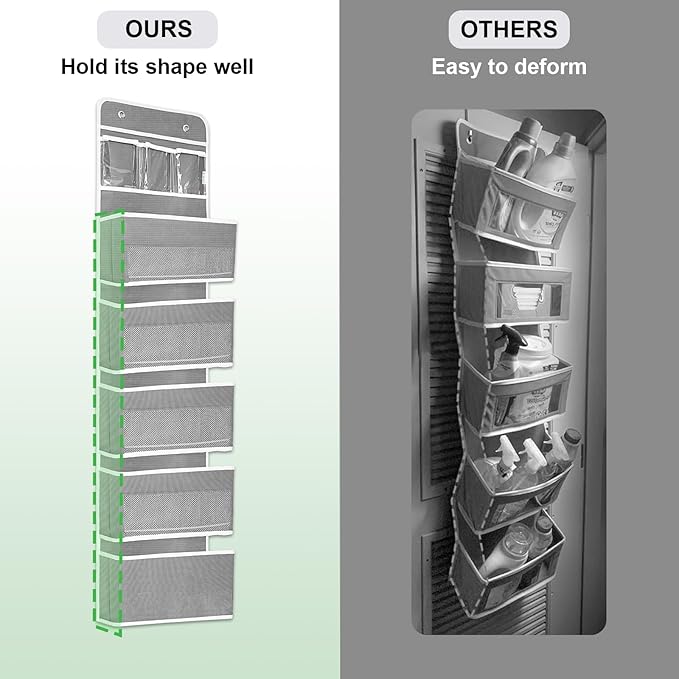 Over The Door Organizer Storage, 6 Shelf of Reinforcement Anti-Tilt Can Bear 44lb Bathroom Organization and Storage, Suitable for Bedroom, Pantry, Kitchen, Grey