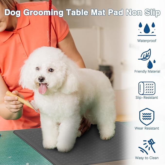 Dog Grooming Table Mat Pad Non Slip, Multipurpose Soft Pet Grooming Table Mats at Home, 28 x 19.7 Inch Silicone Durable Anti-Fatigue Groomer Mats Paw Protection Easy-Clean Cat Dog Bath Mat (Black)