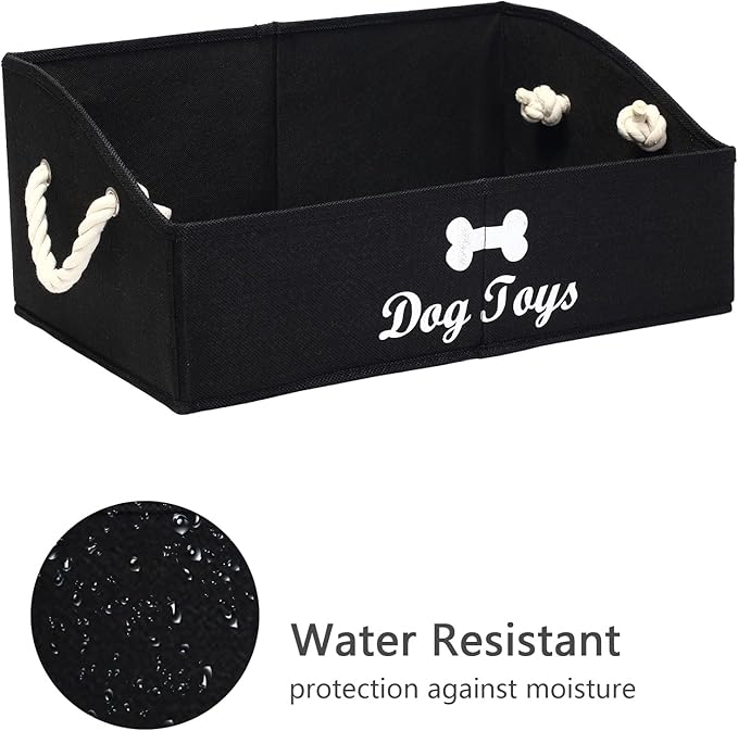 Geyecete Large Dog Toys Storage Bins - Foldable linen Trapezoid Organizer Boxes with weave Rope Handle, Collapsible Basket for Shelves (Black-DOG)