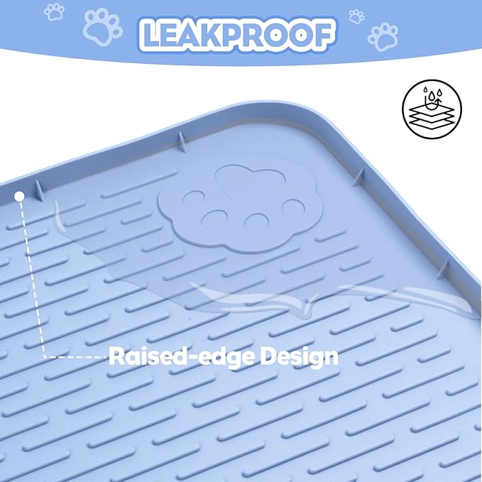 Bartuke Cat Litter Mat, Extra Large 34" x 22" Silicone Mat Litter Trapping Mat for Scatter Control, Soft on Kitty Paws, Easy to Clean (Blue)