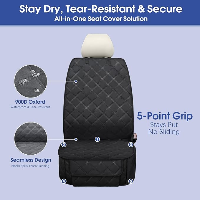 ALLANSING Front Seat Cover with Side Flaps - Waterproof, Durable Captain Seat Protector for Dogs & Humans, Protects from Dirt, Fur, Scratches, Fits Cars, SUVs, Trucks, Minivans(2-Pack)
