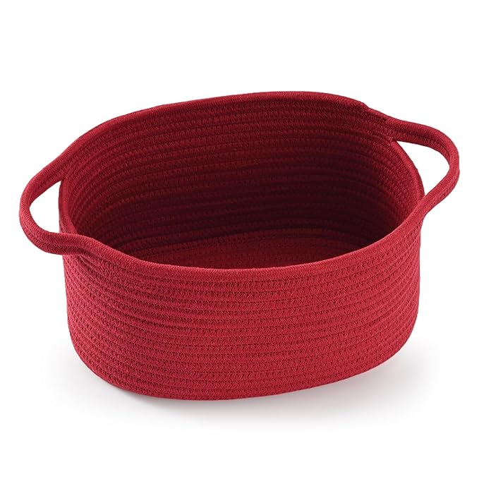 Cute Burgundy Woven Gift Basket – Empty Burr Baskets for Graduation Birthday Raffle, Decorative Storage Organizer Box for Toys Seasonal Decor (13" D x 8" W x 6" H)