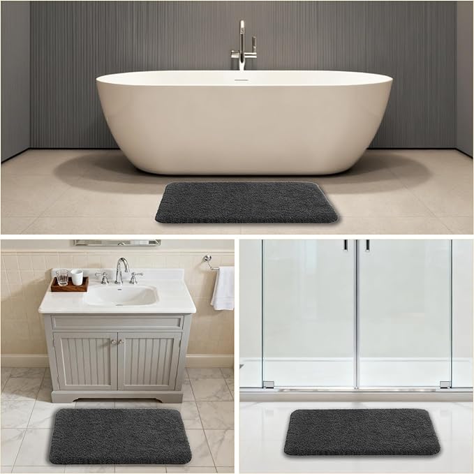 Dark Gray Bathroom Rugs 20"x32" - Soft Plush Bath Mat, Non Slip Absorbent Microfiber Bathroom Rug, Machine Washable Floor Mat - Perfect for Vanity, Sink or Bathtub Area
