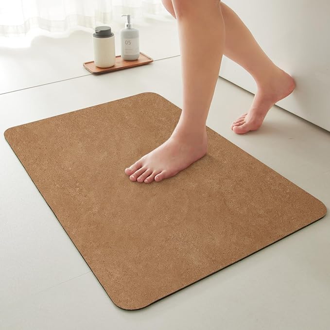 Bathroom Mat Quick Dry, Bathroom Rugs Non Slip Washable Thin Absorbent Bath Mat Fits Under Door Bathroom Floor Mat Perfect for Bath, Shower, or Sink 20"x30" Brown