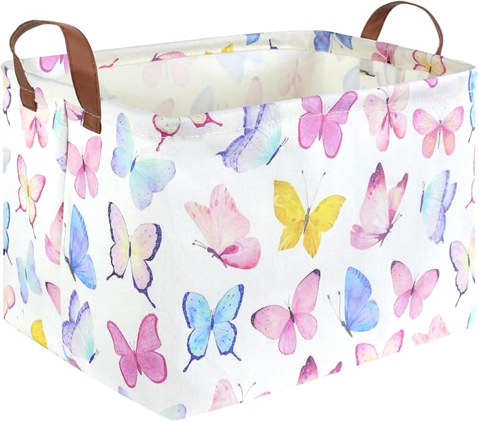 FXOCSHE Rectangular Butterfly Basket,Girls Basket, Foldable waterproof cute storage basket,Kids Storage Bin,Toy gift Organizer,Girls Room Decor,Butterfly Room Decor,Gift Box(Colorful Butterflies)