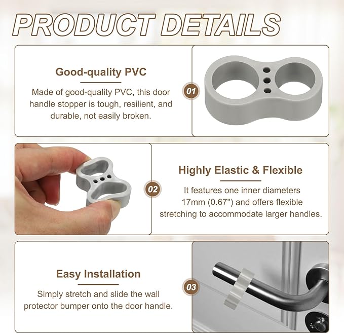 PATIKIL 10pcs Door Handle Stopper, 15/17mm Hole Door Knob Stoppers Wall Protector Bumpers Reusable PVC Plastic Silicone for Home Cabinets Lever Buffer Shield, Gray(Double Holes)
