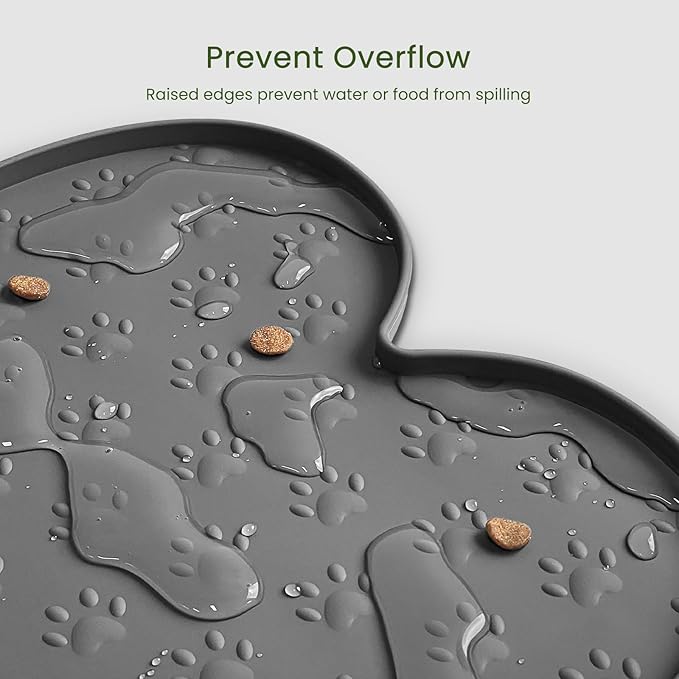 Dog Food Mat Anti-Slip Silicone Dog Bowl Mat Thicker Pet Placemat Waterproof Cat Feeder Pad with Raised Edge Puppy Kitten Feeding Mats Suitable Small Medium-Sized Dogs Cats Eating Tray