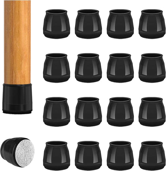 16pcs Round Chair Leg Floor Protectors, Felt Pads Chair Leg Protectors for Hardwood Floors, Silicone Furniture Feet Cups Covers Felt Pads, Prevents Scratches & Reduce Noise, Black, Small