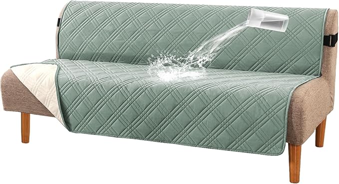 H.VERSAILTEX 100% Waterproof Futon Sofa Slipcover Reversible Sofa Cover Armless Futon Cover Soft Thicken Sofa Bed Pets Kids Dog Cat Fit Sitting Width Up to 70", Lily Pad/Beige