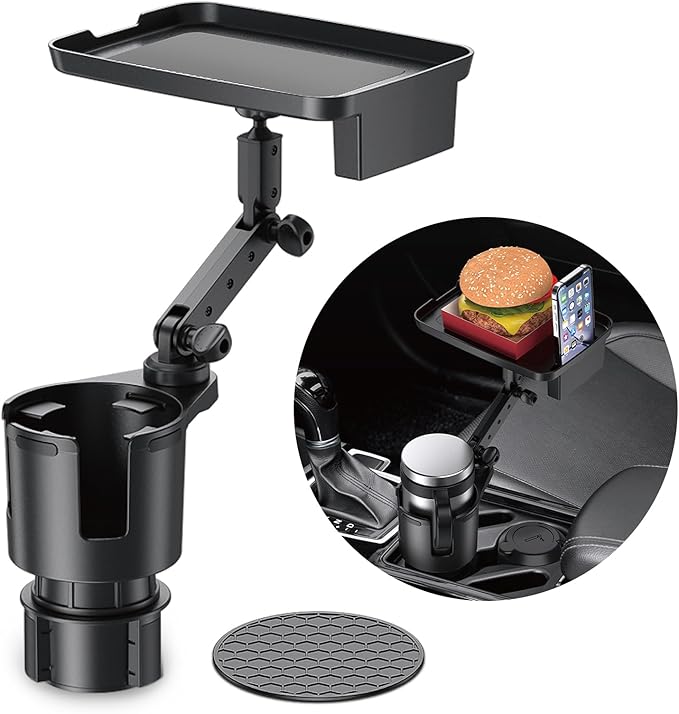 Frokom Cup Holder Expander for Car,Upgraded Car Cup Holder Expander Adapter with Offset Adjustable Base and 8" Tray, Fit Most Large Bottles and Mugs-Yeti Ramblers 14/24/36/46oz, Hydro Flasks 32/40oz