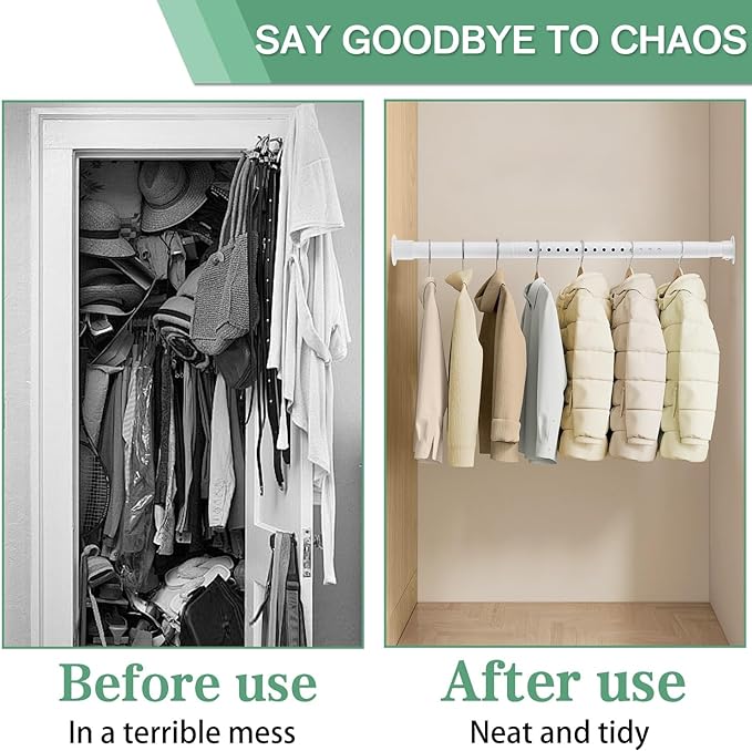 Closet Rods for Hanging Clothes, 1.3 Inch Diameter Heavy Duty Closet Rod 17-75 Inch Adjustable Clothes Hanging Bar Matte White Shower Curtain Rods for Closet, Wardrobes, Bathroom, Windows