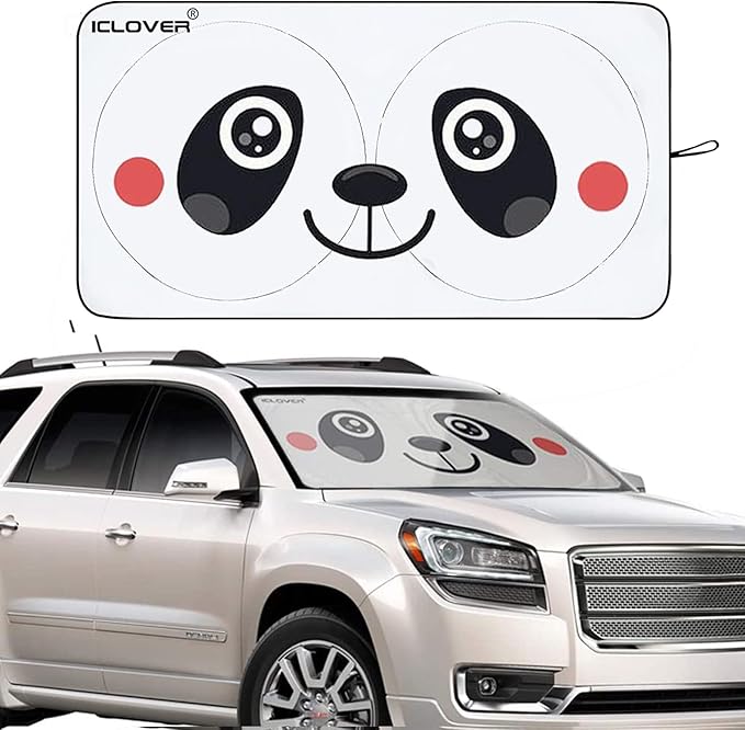 IC ICLOVER Car Windshield Sunshade with Pet Design, Cute Cartoon Design Front Auto Car Windshield Sun Shade Folding Silvering Sun Visor - UV Coating for UV Ray Deflector (Panda)