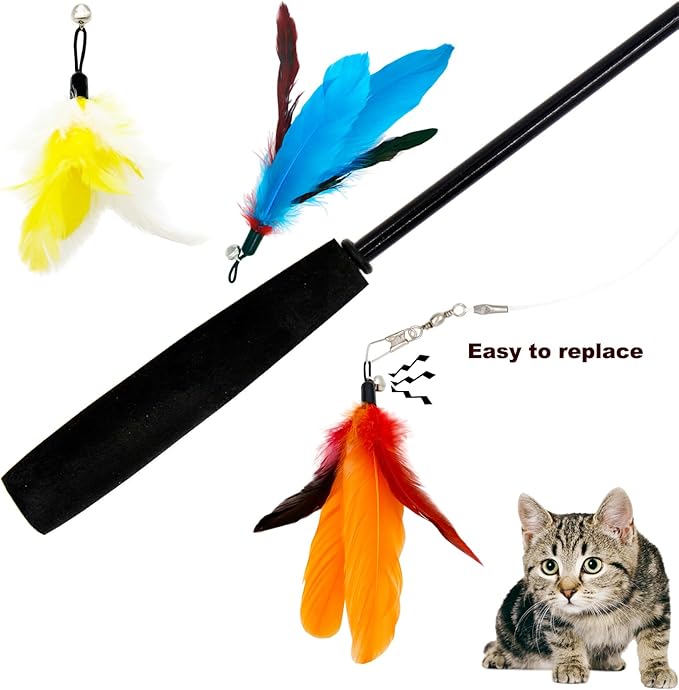 Cat Feather Toys Refills, 14 Pieces Natural Feathers Refills, Cat Wand Replacement Feathers Toy for Indoor Cats