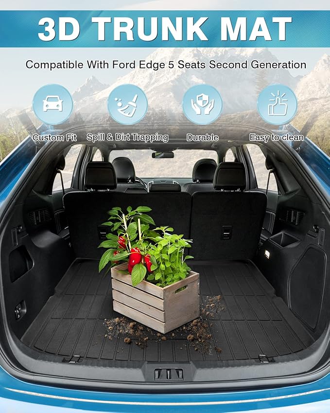 Mixsuper Cargo Liner for Ford Edge 2015-2025 (5 Seats) All Weather Cargo Mat Trunk Liner Rear Trunk Tray Black
