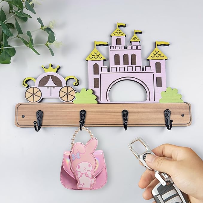 Midrean Dog Leash Holder for Wall Mount, Farmhouse Wooden Dog Claw Hooks, Paws Key Rack Accessories for Rustic Home Decor (Castle)