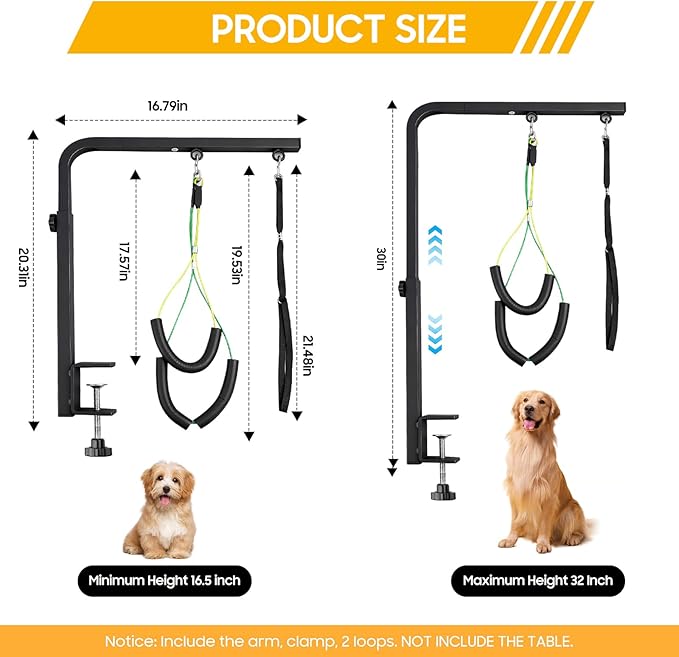 Dog Grooming Arm with Heavy-Duty Clamp, 29" Height Pet Grooming Table Arm for Dogs, Grooming Restraint for Nail Trimming, Haircuts, Grooming Sessions, Easy to Use on Most Grooming Tables