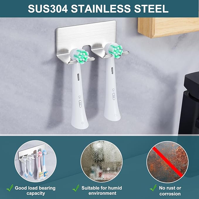 Toothbrush Holder Wall Mounted, Electric Toothbrush Head Holder for Bathrooms, Adhesive Toothbrush Head Holder, Stainless Steel Toothbrush Wall Holder, Shower Tooth Brushing Holder