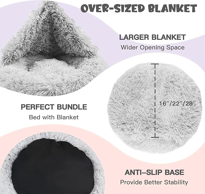 Himax Donut Dog Beds for Large Dogs with Blanket, Cozy Soft Fluffy Round Dogs Beds, Calming Dog Bed Washable (20"/26"/35") Light Grey