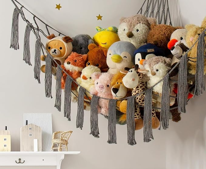 RelaxScene Stuffed Animal Storage Hammock Corner X-Large with LED Light - Baby Hammock Hanging Holder Plushies Net for Stuff Animals Organizer - Cute Room Decor Aesthetic Kids Toddler Nursery Bedroom