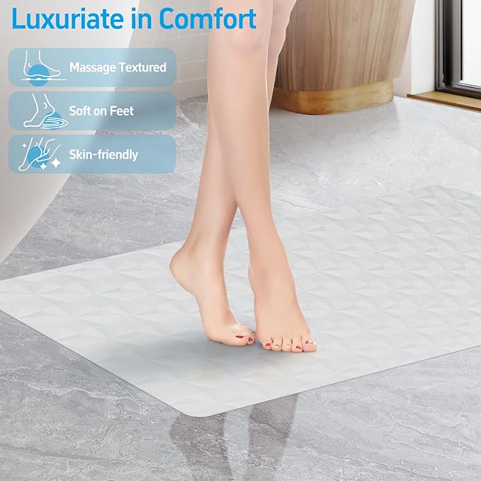 Non Slip Bathtub Mat for Bath Tub Shower - Natural Rubber Mat with 241 Suction Cups - Soft Bathroom Safety Mat - Unique Diamond Pattern - Fatigue Relief - Machine Washable - 16 × 28 Inch