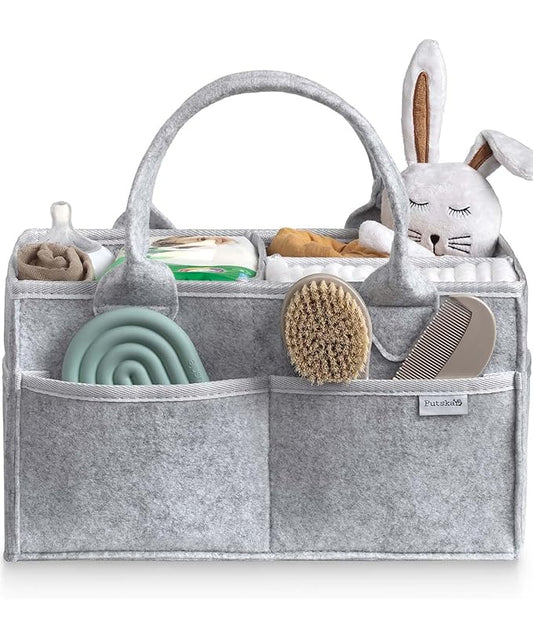PUTSKA Baby Diaper Caddy Organizer - Nursery Storage Basket for Diaper Station, Baby Basket Shower List and Registry Gift Must-Haves, Newborn Essentials, Nursery Decor for Boy or Girl - Grey, Regular