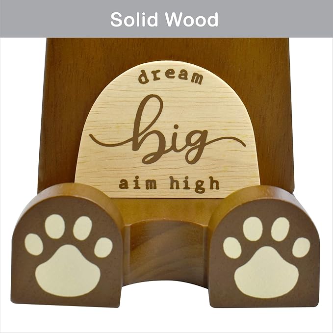 I'm Wood Multipurpose Eyeglass Phone Pen & Pencil Holder Stand Stationery Desk Box Organizer Accessories, Home Office Desktop Decor Birthday Graduation Gifts “Dream Big Aim High”(Bear)