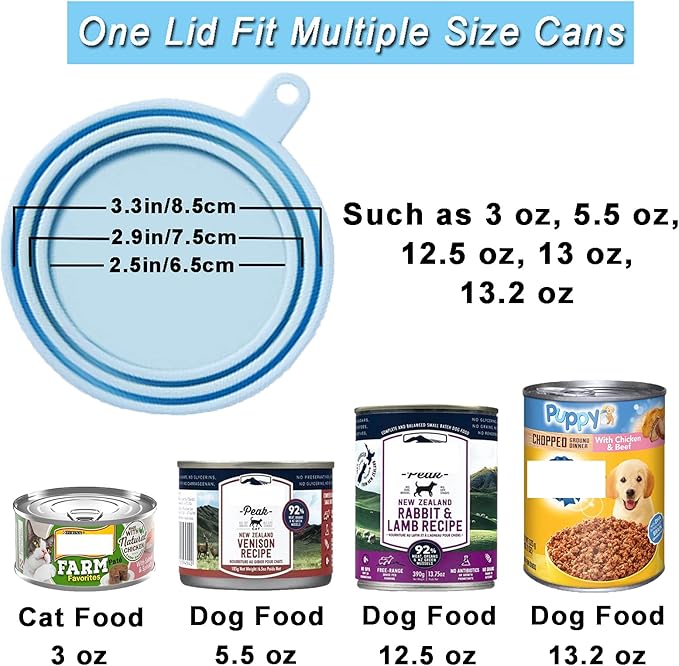 WAFJAMF Silicone Pet Can Covers,Dog Cat Food Can Lids and Spoons,Universal BPA Free,Fit Multiple Sizes Dishwasher Safe-3Pack