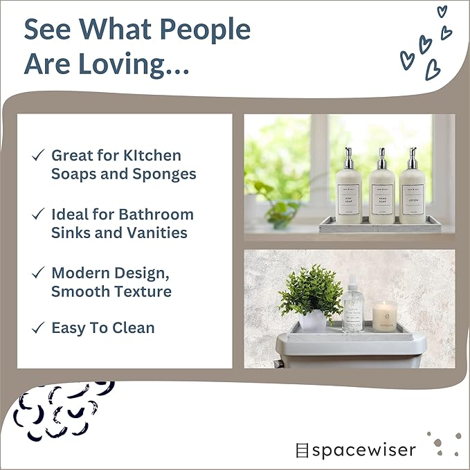 Spacewiser Countertop and Vanity Tray - 2 PC Large 11.7" Silicone Bathroom Trays, Counter Organizer, Dish Soap Sponge Holder Kitchen Sink Tray Organizer, Sink Caddy Toothbrush Key Kitchen Soap Trays