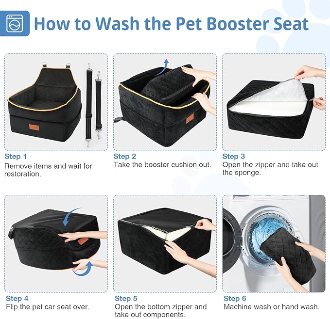 GL GLENSLAVE Dog Car Seat for Small Medium Dogs, Memory Foam Dog Booster Car Seat for Pets Under 35 lbs, Anti-Slip Pet Carseat with 2 Adjustable Leashes, Elevated Dog Travel Bed with Storage Pockets