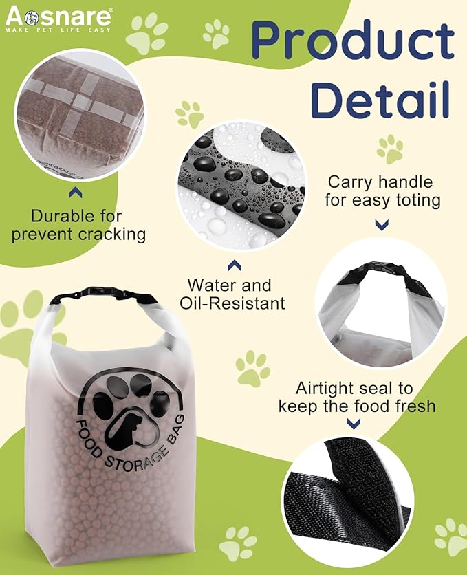 Pet Food Storage Bag for Travel - Transparent Leak-Proof Dog Food Container with Roll-Top Closure, Keeps Kibble Fresh for Camping Trip, Dog Boarding, Weekend Getaways (42 Cups+bowl)