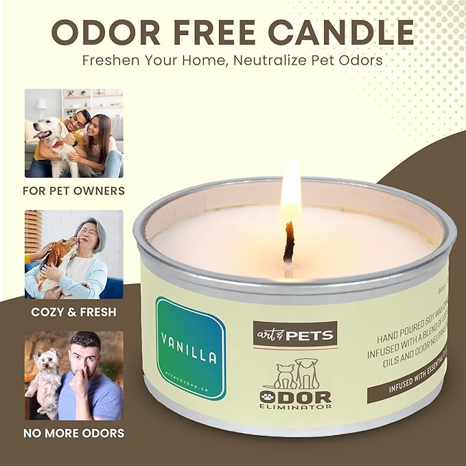Pet Odor Eliminator Candle for Dogs and Cats Long-Lasting 72-Hour Burn Natural Soy Wax with Refreshing Scent Scented Candle to Remove Pet Smells (Vanilla)