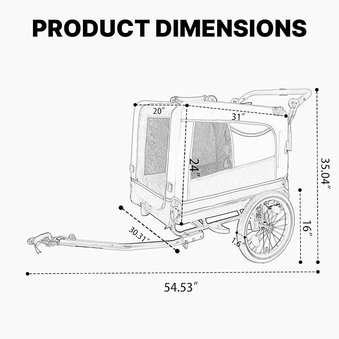 Extra Large 2-in-1 Bike Trailer & Push Cart for Pets - Detachable Bike Hitch & Push Handle Included - All-Terrain Wheels Quick Release, Non-Slip Floor, Internal Leash, Up to 88 lbs