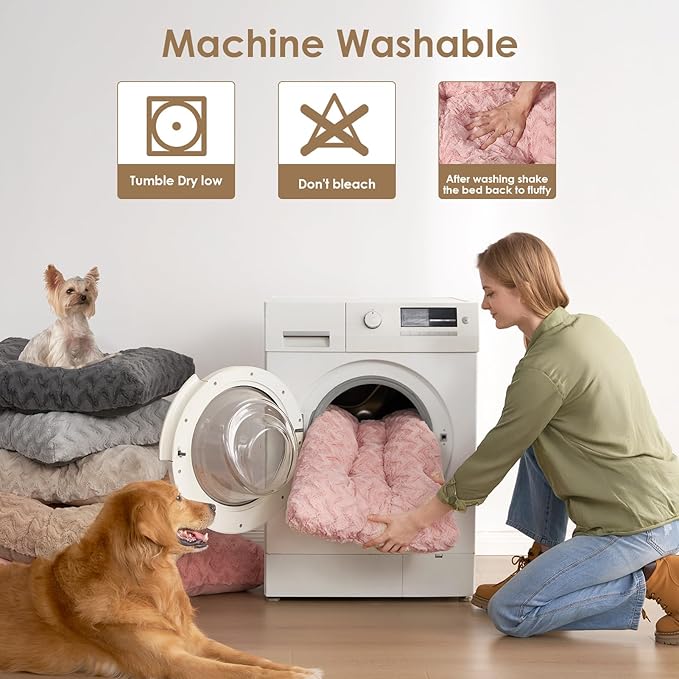 EHEYCIGA Washable Large Dog Bed for Crate 35x23 Inch, Reversible Kennel Pad for Dogs Weight Up to 45 lbs, Plush and Comfy Pet Sleeping Mat, Pink