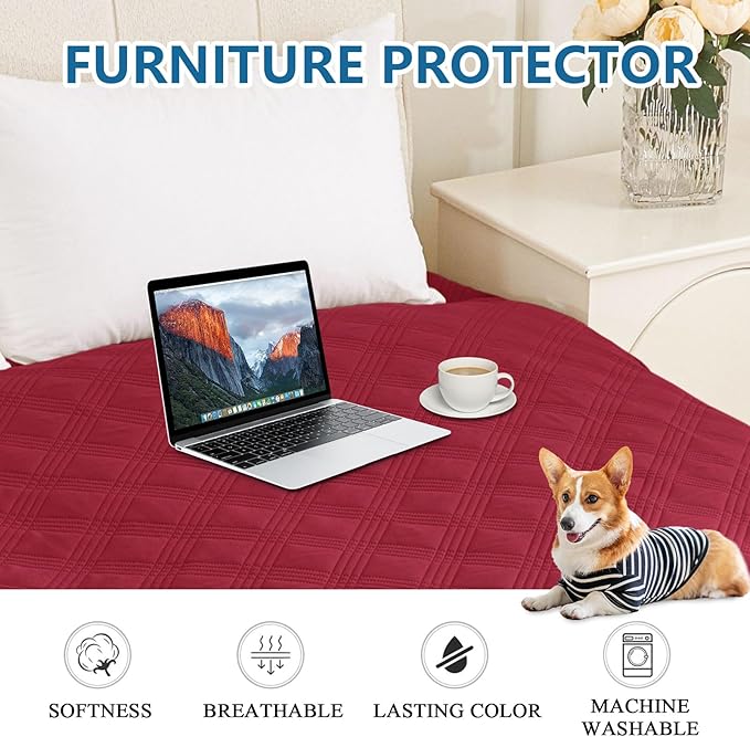 hyha Waterproof Dog Blanket, Reversible Pet Bed Blanket, Soft Sofa Couch Cover for Dogs Washable, Waterproof Pet Couch Covers for Sofa Puppy Cats Furniture Protector(30"x70", Wine Red/Beige)