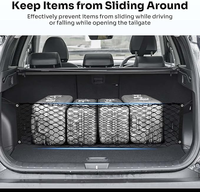 Trunk Cargo Net for 2022-2025 2026 Hyundai Tucson Accessories Envelope Style Mesh Trunk Net Organizer and Storage Stretchable Adjustable Elastic Nylon Rear Cargo Netting with Hooks
