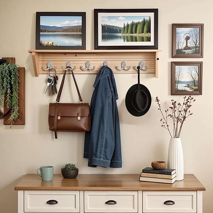Coat Hooks Wall Hooks for hanging - 8 pack Silver Double Prong Hook Wall Mounted - Great for Living Room, Kitchen, Bedroom for Coat, Bag, Scarf, Towel, Hat, Key, Cup,Sturdy, Durable, Rust-Resistant