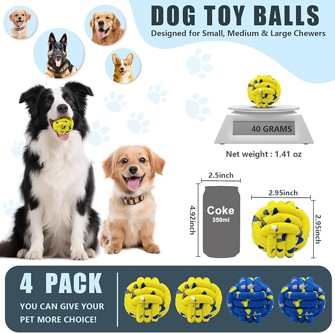 Magicorange Dog Balls 4 Pack Tennis Ball Toys Dog Toy for Aggressive Chewers Indestructible Teething Chew Toys Fetch Ball for Dogs