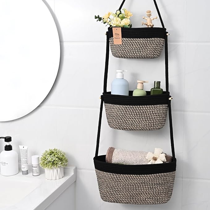 Hanging Storage Baskets, Over The Door Basket, Cotton Wall Baskets Storage, Hanging Door Basket with 4 Hooks